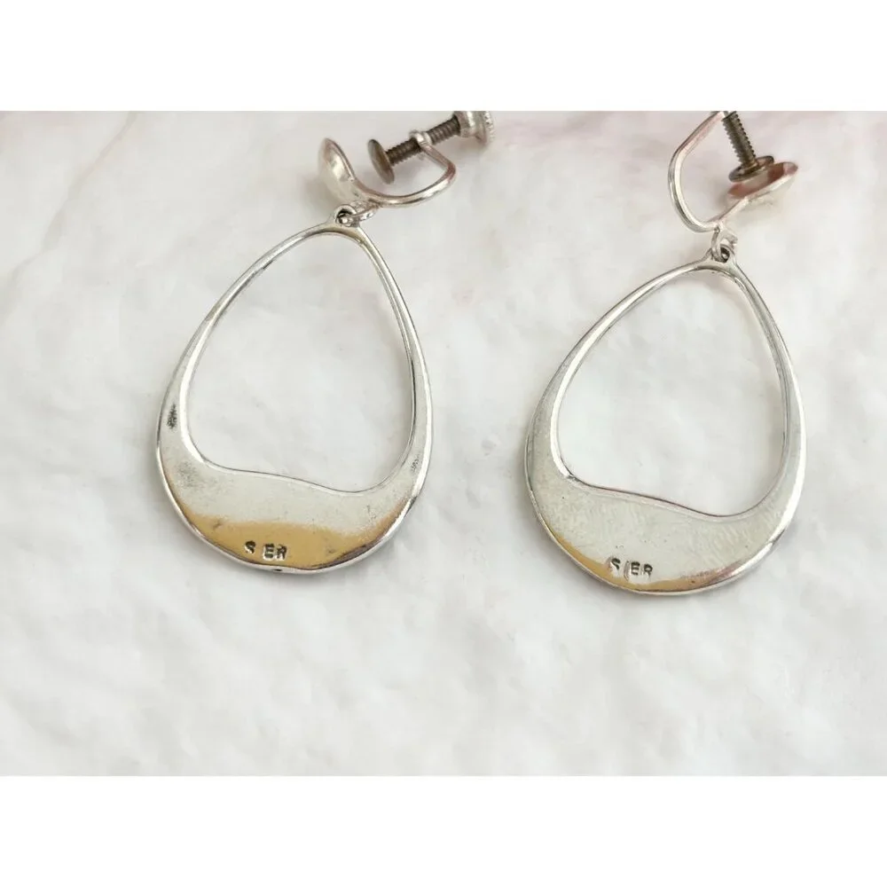 Teardrop Hoop Turquoise Screw Back SW Vintage Sterling Silver 925 Earrings